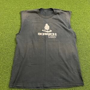 Vintage Black Graphic Scratch DJ Academy Muscle Tee Shirt Sz L